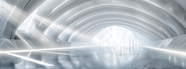 a futuristic tunnel with a light coming out of the end of it . High quality - Powered by Adobe