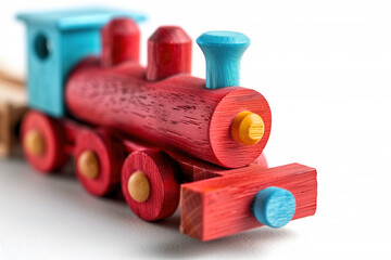 vintage wooden toy train on white background