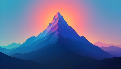 Minimalist background featuring a majestic single mountain peak amidst a breathtaking gradient sky, wallpaper 4k art created with generative ai