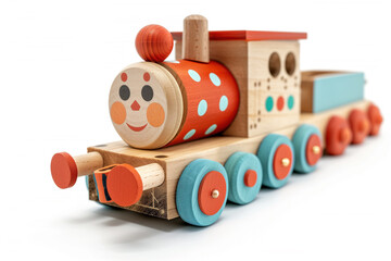wooden train toy on white background