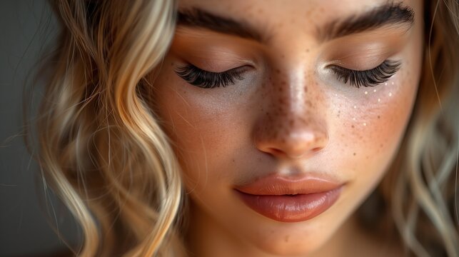 full mink lashes, eyes closed woman with long wavy jet black hair, full cat eye mink lashes, full glam makeup
