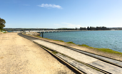 Landscape views of the causeway to Granite Island in Victor Harbor on the Fleurieu Peninsula, South Australia - 755216900