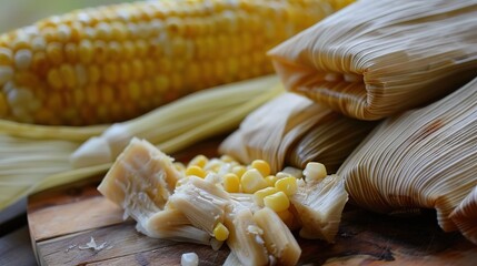 Tamales, traditional dish. Preparing tamales. Treats for the family. Corn dish generative ai image