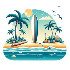 Fototapeta na wymiar A surfboard on the beach vector isolated on white background 