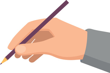 Vector hand holding a pencil for writing. Design element isolated on transparent background.