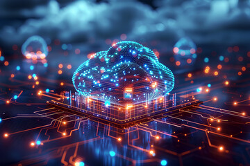 Cloud computing transfer big data on internet. futuristic digital technology - obrazy, fototapety, plakaty