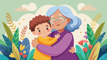 grandmother and grandson vector illustration