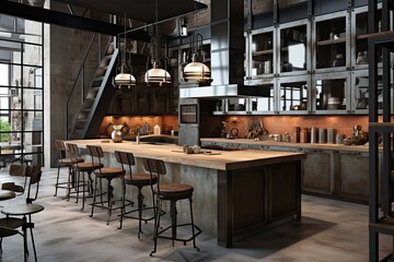 Fototapeta na wymiar Iron-Elegance: Industrial-Chic Kitchen Concepts with Modern Appliances and Unique Iron Details
