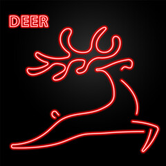 deer neon sign, modern glowing banner design, colorful modern design trend on black background. Vector illustration.