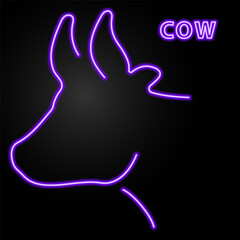 cow neon sign, modern glowing banner design, colorful modern design trend on black background. Vector illustration.