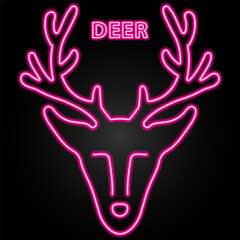 deer neon sign, modern glowing banner design, colorful modern design trend on black background. Vector illustration.