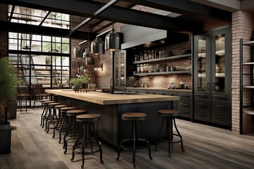 Fototapeta na wymiar Modern Industrial-Chic Kitchen Concepts: Uniting style and industrial touch