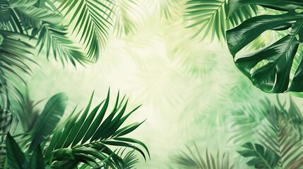 Exotic tropical leaves with a central space for text, evoking a sense of lush greenery