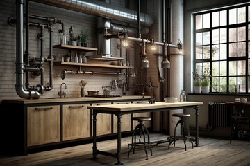 Rustic Industrial-Chic Kitchen Design: Exposed Pipes Inspiration