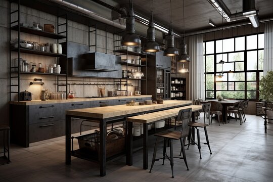 Concrete Elegance: Industrial-Chic Kitchen Designs with Striking Metal Accents