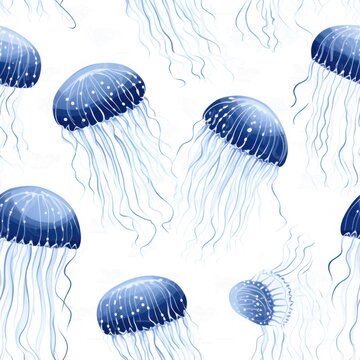 seamless pattern with jellyfish, A study in blue, the aquatic ballet of jellyfish is captured in a pattern that invites contemplation and admiration of these fascinating marine animals, jellifish