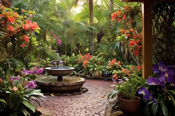 Lush Tropical Backyard Patio: Inspiring Bird Baths & Wildlife Attractants Splash