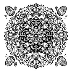 Easter mandala with rabbits and eggs coloring page
