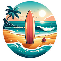  A surfboard  on the beach vector isolated on white background 