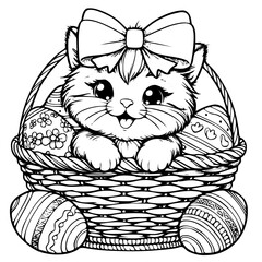 Easter kitty in basket coloring page