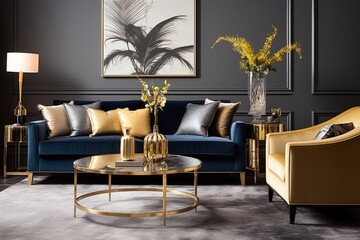 Luxe Velvet and Gold Living Room Ideas: Elegant Furniture with Rich Gold Accents