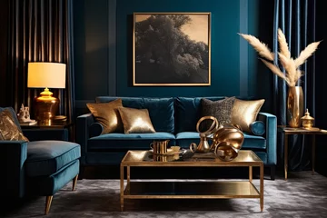 Fototapeten Opulent Velvet and Gold Living Room Inspiration: Velvet Sofas and Luxe Gold Accents © Michael