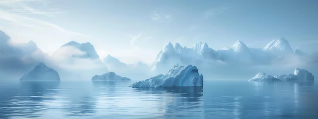 Foto op Canvas A cluster of icebergs drift on the liquid surface of a lake, framed by the vast sky and horizon, creating a beautiful natural landscape © RichWolf