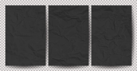 Set of black clean crumpled papers - obrazy, fototapety, plakaty
