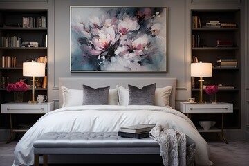 Luxurious Penthouse Bedroom Decor: Artful Design with Curated Artwork