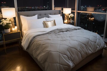 Premium Bedding and High Thread Count Luxe Bedroom Decor in Spectacular Penthouse