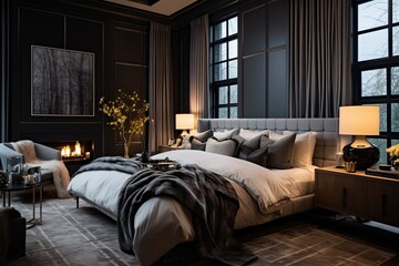 Luxurious Penthouse Bedroom Decor: Rich Textures and Layered Fabrics Elegance