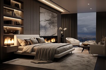 Stylishly Luxurious Penthouse Bedroom Decor with Sophisticated Color Palette and Elegant Accents