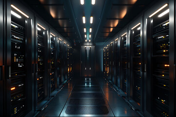 Modern interior of server room in datacenter
 - obrazy, fototapety, plakaty