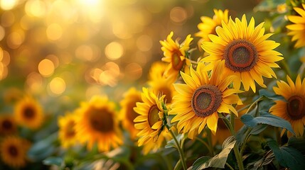 Fototapeta premium Beautiful Sunflowers with Blurred Background, Capturing Nature's Splendor