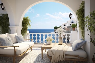 Mediterranean Seafront Balcony: Cozy Seating Concept for Ultimate Relaxation