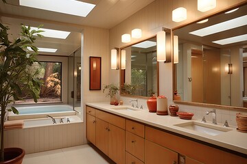Mid-Century Modern Bathroom Oasis: Recessed Lighting & Subtle Brightness