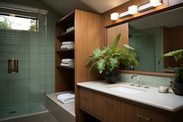 Mid-Century Modern Bathroom Oasis: Vertical Subway Tile with a Modern Twist