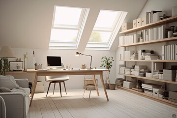 Fototapeta premium Minimalist Bauhaus Home Office Concepts: Clean Aesthetic Decor for Maximum Productivity