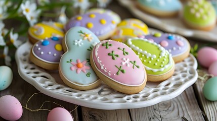 Fototapeta na wymiar Easter Cookies for Easter Egg hunt and spring celebrations