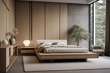 Neutral Serenity: Minimalist Japanese Bedroom Decor in Calm Simplicity