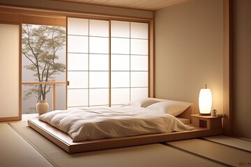 Efficient Space Living: Minimalist Japanese Bedroom Decor with Sliding Doors