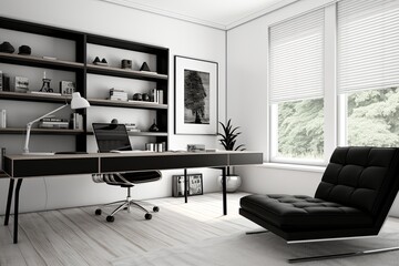 Black and White Elegance: Minimalist Monochrome Home Office Ideas with Sleek Furniture