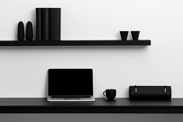 Naklejka premium Minimalist Monochrome Home Office: Sleek Style Desk Accessories Concept