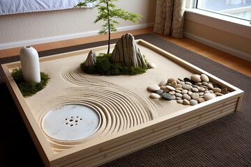 Tranquil Zen: Minimalist Compact Designs for Peaceful Zen Garden Vibes - obrazy, fototapety, plakaty