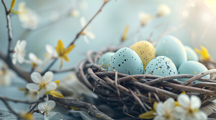 Nestled Easter Eggs with Blossoms