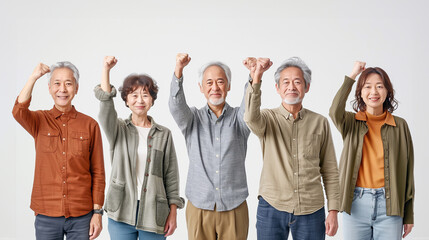Fototapeta premium ガッツポーズをするシニアたち