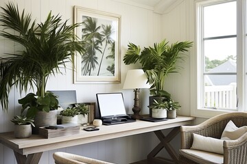 Fototapeta na wymiar Refreshing Coastal Office Ideas: Indoor Plants for a Modern Vibe
