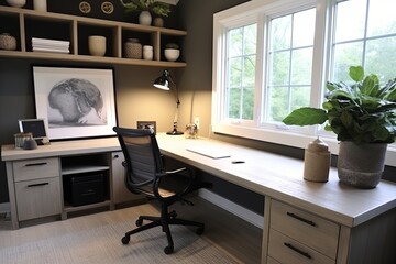 Modern Coastal L-Shaped Desk Office: Spacious Work Area Design Ideas