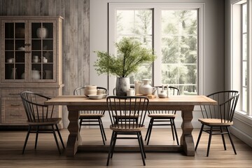 Obraz premium Distressed Furniture Dazzle: Modern Farmhouse Dining Room Inspirations & Worn Look