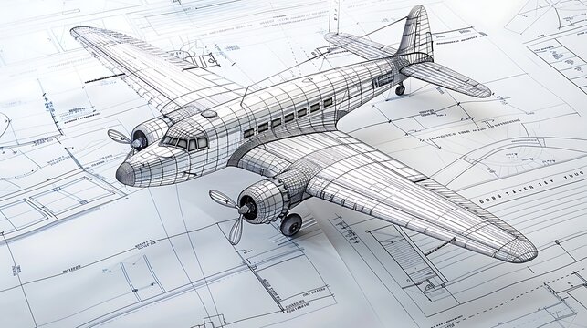 Blue print created model airplane 3d model calculated blueprint sketchbook design AI Image Generative